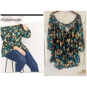 NWT Lane Bryant Floral Off Shoulder Babydoll Whimsigoth  Boho Blouse Size 22/24